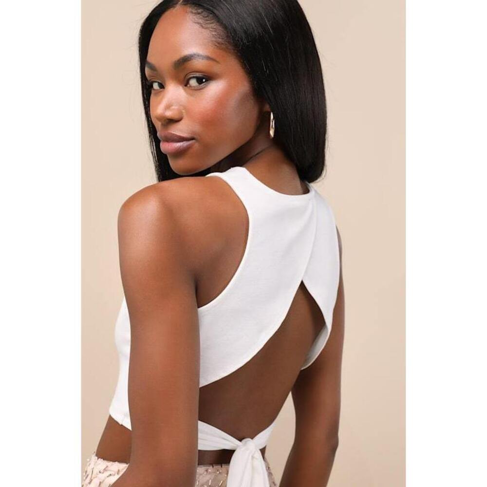 Lulus Let's Tie It White Tie-back Cropped Tank Top - Size XS